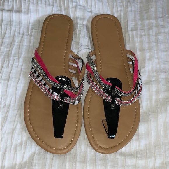 Shoes - New Pink zebra rhinestone strappy sandals size 10